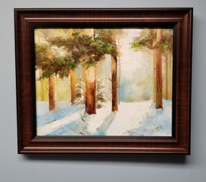 Winter landscape. Nature oil painting on canvas, original.