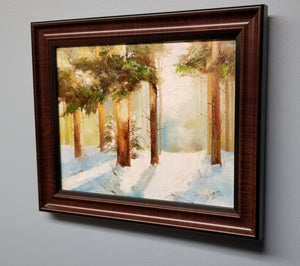 Winter landscape. Nature oil painting on canvas, original.
