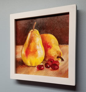 Pears, original oil painting a day, still life signed, fruit 8x8, 2022