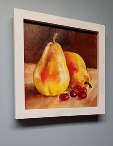 Pears, original oil painting a day, still life signed, fruit 8x8, 2022