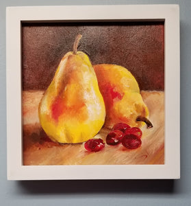 Pears, original oil painting a day, still life signed, fruit 8x8, 2022