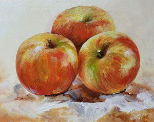 Apple original oil painting a day, still life signed, framed, fruit 8"x10", 2021