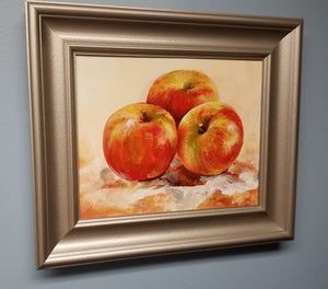 Apple original oil painting a day, still life signed, framed, fruit 8"x10", 2021