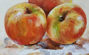Apple original oil painting a day, still life signed, framed, fruit 8"x10", 2021